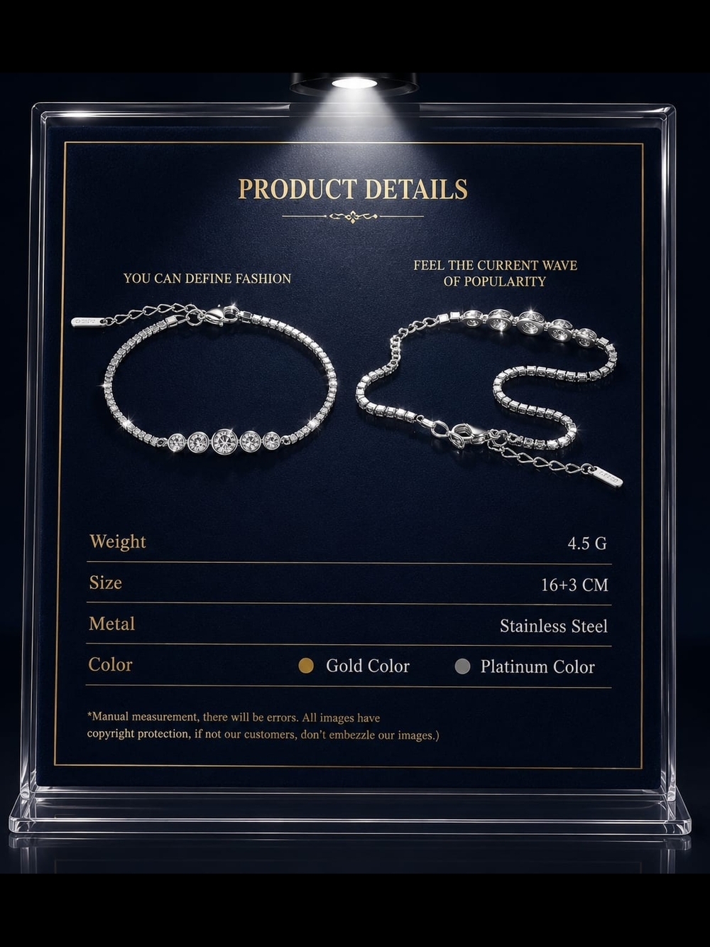 Platinum-Color Crystal Tennis Bracelet